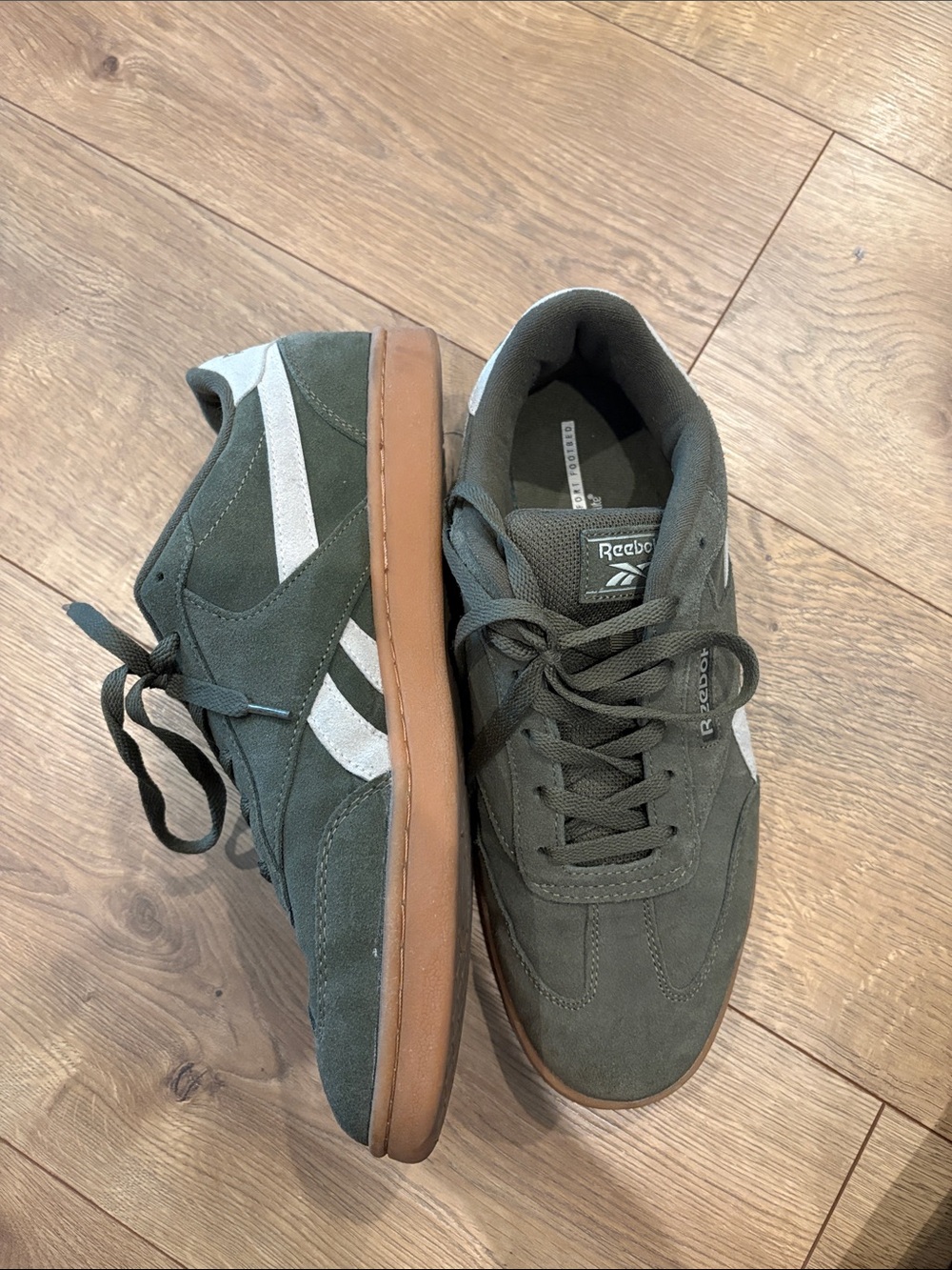 Reebok Men’s Olive Green Suede Sneakers with Gum Sole